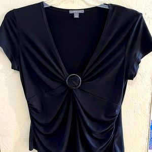 Apt. 9, short sleeve black top, v-neck, L, polyester/spandex